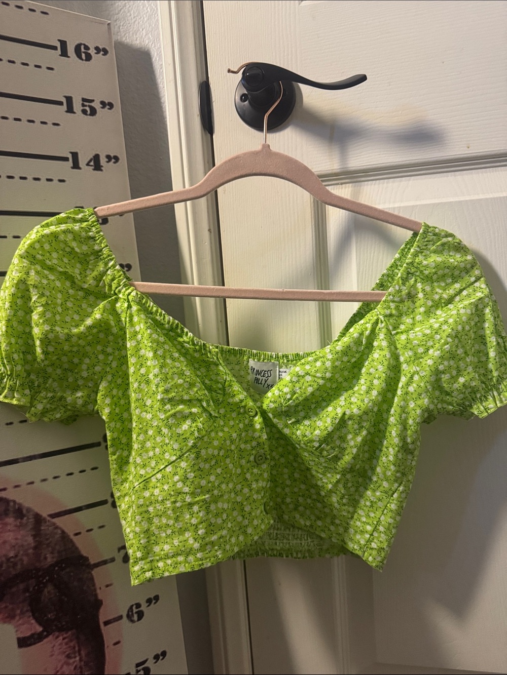 Princess Polly Neon Green Floral Puff Sleeve Crop Top